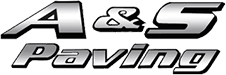 A&S Paving logo with bold, metallic silver letters on a transparent background.